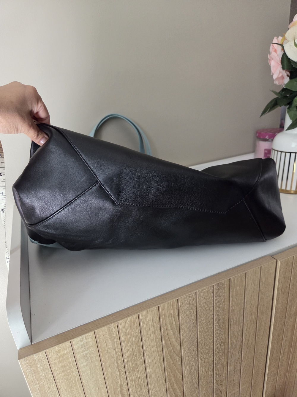 Celine Two-Tone Light Blue and Black Leather Tote - Picture 6 of 16